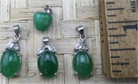 4 Small Silver Tone Green Stone Pendants