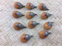 11 Silver Tone And Orange Stone Pendants