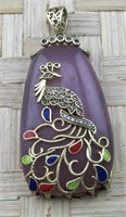 Purple Pendant With Gold Tone Peacock Overlay