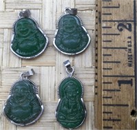 4 Small Silver Tone Carved Buddha Pendants