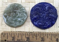 Light Green and Navy Blue Round Carved Pendants