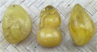 3 Large Carved Yellow Pendants