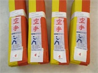 4 ceintures de karate jaune et orange neuves