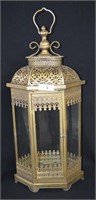 Large Pierced Brass Hanging Candle Lantern 33"