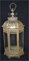 Large Pierced Brass Hanging Candle Lantern 33"