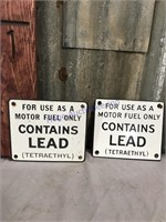 Contains Lead metal signs, pair