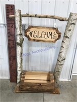 Welcome/ See Ya planter w/ white birch posts