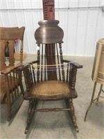 Spindle-back rocking chair w/ cane seat
