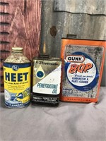Assorted tins:  Gunk, Penetrating Oil, Heet