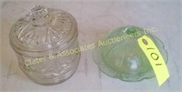 Depression glass butter dish and preserve bowl