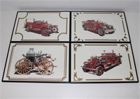 COLLECTION OF 4 ANTIQUE FIRE TRUCK ART PRINTS
