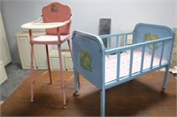 Vintage Childs High Chair & Crib