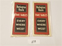 Pair of Vintage Burlington Route Time Tables-1936