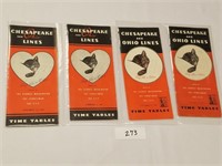 Selection of 4 Vintage C&O RR Time Tables-1940 to
