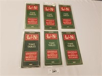 Selection of 6 L&N RR Time Tables-1941 to 1946