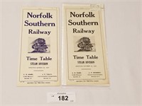Pair of Vintage Norfolk Southern Railway Time Tabl