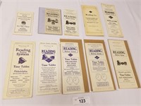 9 Vintage Reading Railway Time Tables & 1 Railway