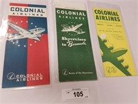 3 Rare Vintage Colonial Airlines Time Tables