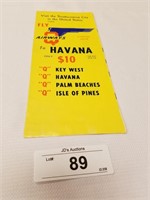 Rare Vintage "Q"Airways to Havana Flight Schedul