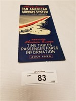 Vintage Pan American Time Tables 1939