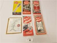 5 Vintage Time Tables & 1 Map-MKT Katy Lines 1940-