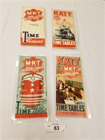 4 Vintage Time Tables from MKT Katy Lines 1947-195