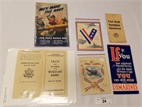 6 Vintage Militaria Items-Greeting Cards,Enlistmen