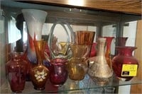 Shelf of Art Glass Vases