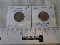1909 "V" & 1935 Buffalo Nickels