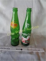2 Green Glass Soda Bottles