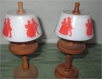 Victorian Style Miniature Wood & Milk Glass Lamps