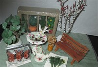VNTG Miniature Wood/Porcelain Garden Items & More