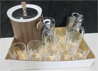 Glass & Faux Wood Bar Glass, Mugs & Ice Bucket
