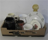 Glass/Porcelain/Copper Mugs, Plate & Decanter