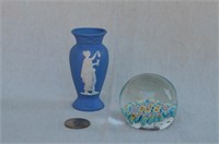 Mini Jasperware Vase & Floral Glass Paper Weight