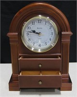 Bulova Co. 2 Drawer Jewelry Box & Shelf Clock 11"H