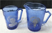 Vintage Blue Tone Shirley Temple Pitcher & Cup