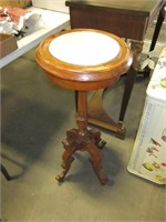 Tall Faux Marble & Wood Round Side Table