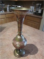 10.5" Brass Arabesque Raised Enamel Vase