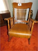 Vintage oak rocker with bent wood seat, spindle