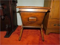 Dough box style sewing cabinet end table on legs,