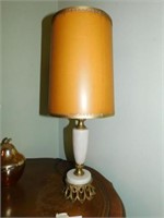 Vintage lamp with tan shade, light green marble