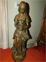 Bronze-like ceramic statue of barefoot girl with