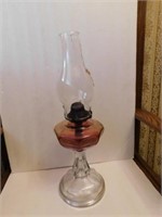 Vintage kerosene lamp, clear base with chimney,