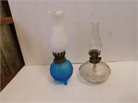 Two mini kerosene lamps: vintage clear ribbed