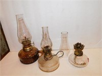 Three mini kerosene lamps, tallest 8"H