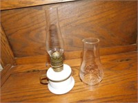 Vintage mini milk glass kerosene lamp with metal