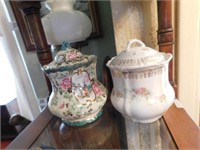 Biscuit jars: white china with gold & rose