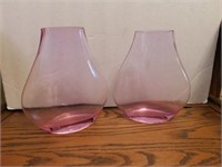 Two graduated pink to clear pear shaped vases