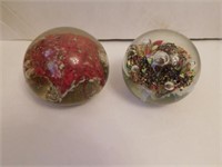 Two paperweights: clear with 5 bubbles &